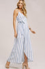Striped Linen Wrap Maxi Dress