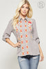 Classic Floral Embroidery Button Up Blouse